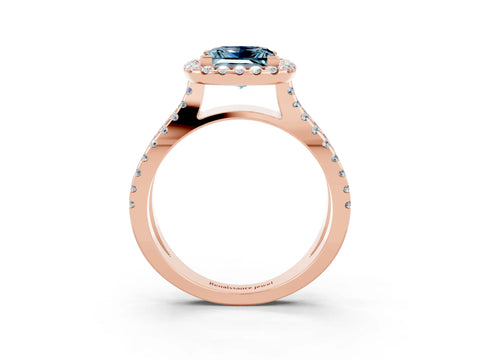 Rose gold Princess Cut Aquamarine Halo Ring with Split Shank Pavé Band and Prong Setting_3