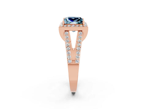 Rose gold Princess Cut Aquamarine Halo Ring with Split Shank U-Prong Band and Four-Prong Setting_2