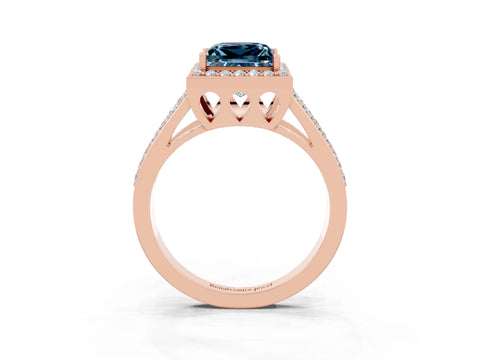 Rose gold Princess Cut Aquamarine Halo Ring with Split Shank U-Prong Band and Four-Prong Setting_3