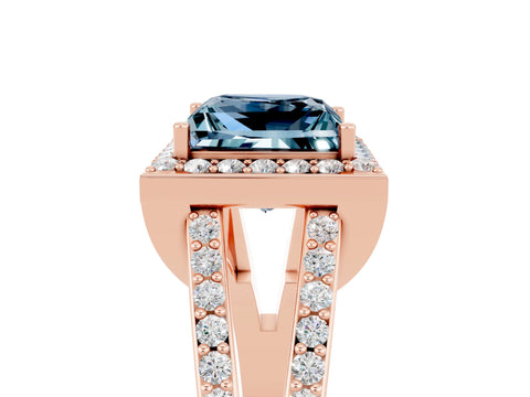 Rose gold Princess Cut Aquamarine Halo Ring with Split Shank U-Prong Band and Four-Prong Setting_5