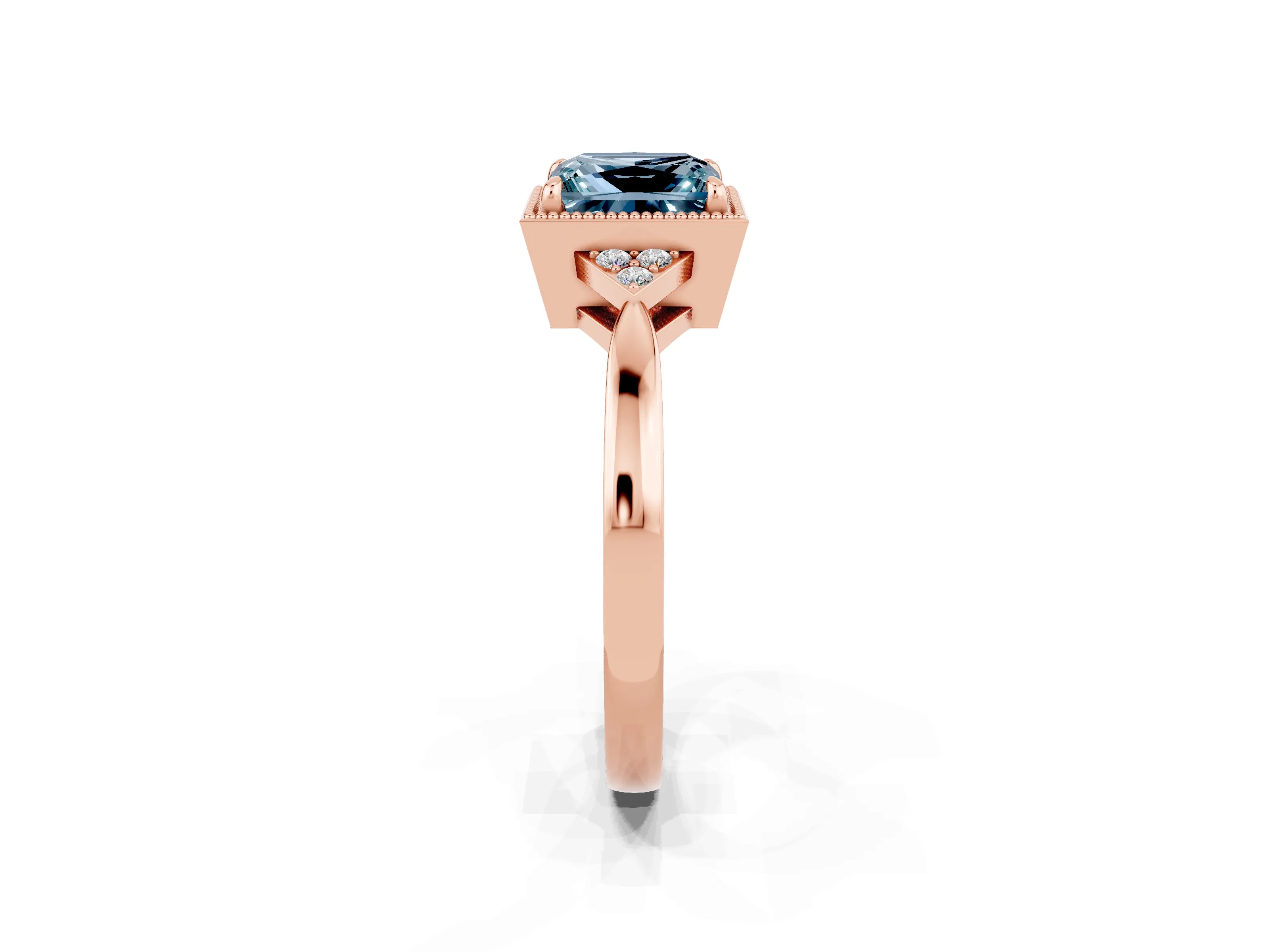 Rose gold Princess Cut Aquamarine Halo Ring with Tapered Band and Four-Prong Setting_2