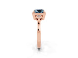 Rose gold Princess Cut Aquamarine Halo Ring with Tapered Band and Four-Prong Setting_2