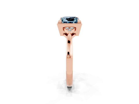 Rose gold Princess Cut Aquamarine Halo Ring with Tapered Band and Four-Prong Setting_2