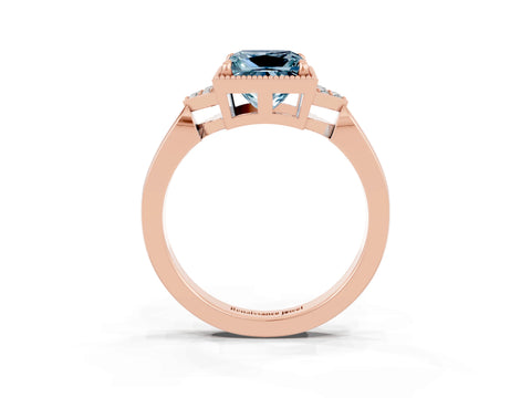 Rose gold Princess Cut Aquamarine Halo Ring with Tapered Band and Four-Prong Setting_3