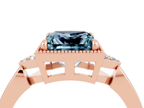 Rose gold Princess Cut Aquamarine Halo Ring with Tapered Band and Four-Prong Setting_4