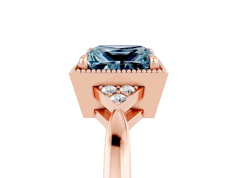 Rose gold Princess Cut Aquamarine Halo Ring with Tapered Band and Four-Prong Setting_5