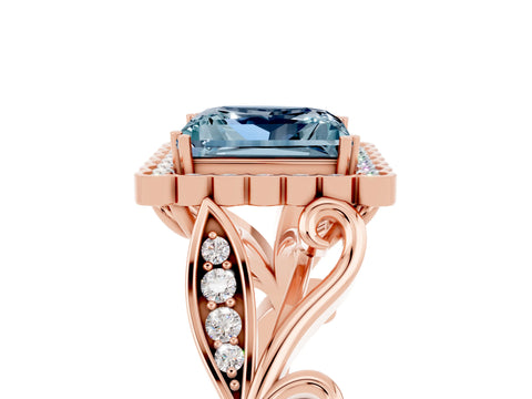Rose gold Princess Cut Aquamarine Halo Ring with Vintage Split Shank and Four-Prong Setting_5