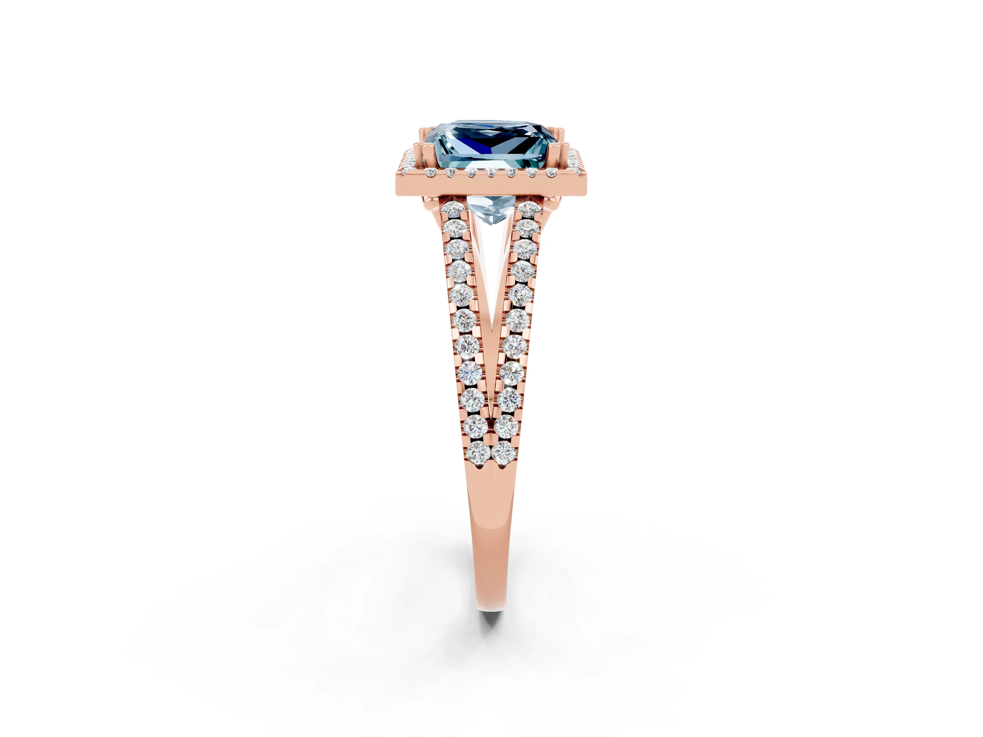 Rose gold Princess Cut Aquamarine Halo Split Shank Engagement Ring_14