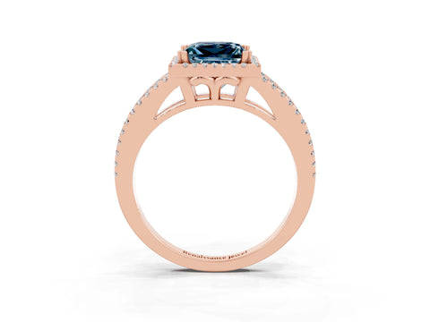Rose gold Princess Cut Aquamarine Halo Split Shank Engagement Ring_15
