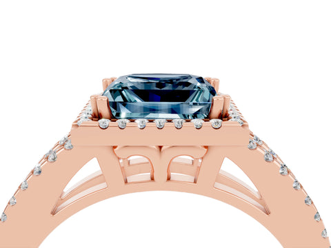 Rose gold Princess Cut Aquamarine Halo Split Shank Engagement Ring_16