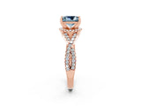 Rose gold Princess Cut Aquamarine Halo Twist Band Solitaire Prong Setting Ring_2