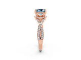 Rose gold Princess Cut Aquamarine  Halo Twist Band Solitaire Prong Setting Ring_26