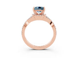 Rose gold Princess Cut Aquamarine  Halo Twist Band Solitaire Prong Setting Ring_27