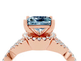 Rose gold Princess Cut Aquamarine  Halo Twist Band Solitaire Prong Setting Ring_28
