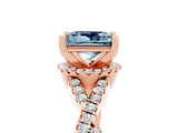 Rose gold Princess Cut Aquamarine  Halo Twist Band Solitaire Prong Setting Ring_29