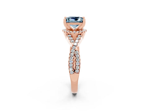 Rose gold Princess Cut Aquamarine Halo Twist Band Solitaire Prong Setting Ring_2