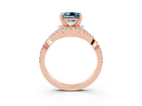 Rose gold Princess Cut Aquamarine Halo Twist Band Solitaire Prong Setting Ring_3