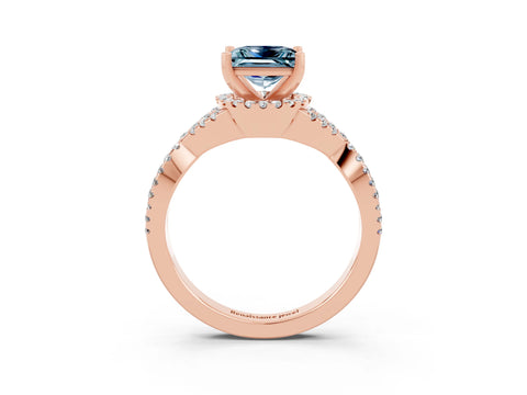 Rose gold Princess Cut Aquamarine Halo Twist Band Solitaire Prong Setting Ring_3