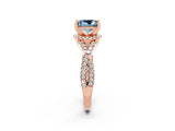 Rose gold Princess Cut Aquamarine  Halo Twist Band Solitaire Prong Setting Ring_44
