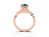 Rose gold Princess Cut Aquamarine  Halo Twist Band Solitaire Prong Setting Ring_45