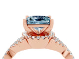 Rose gold Princess Cut Aquamarine  Halo Twist Band Solitaire Prong Setting Ring_46