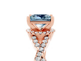 Rose gold Princess Cut Aquamarine  Halo Twist Band Solitaire Prong Setting Ring_47