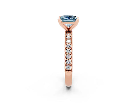 Rose gold Princess Cut Aquamarine Milgrain Pavé Engagement Ring with Four-Prong Setting_14