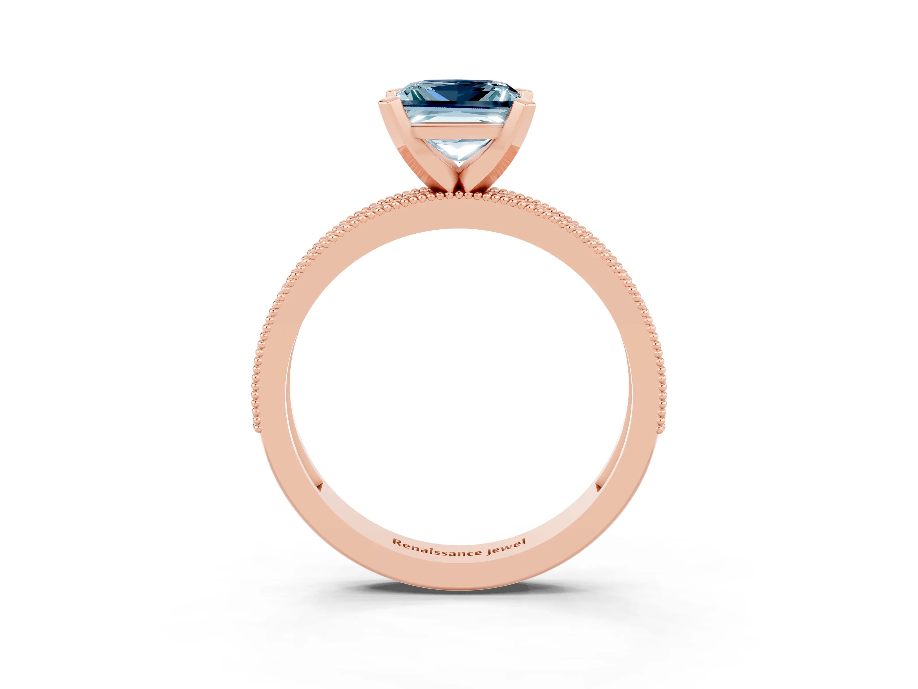 Rose gold Princess Cut Aquamarine Milgrain Pavé Engagement Ring with Four-Prong Setting_15