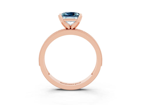 Rose gold Princess Cut Aquamarine Milgrain Pavé Engagement Ring with Four-Prong Setting_15