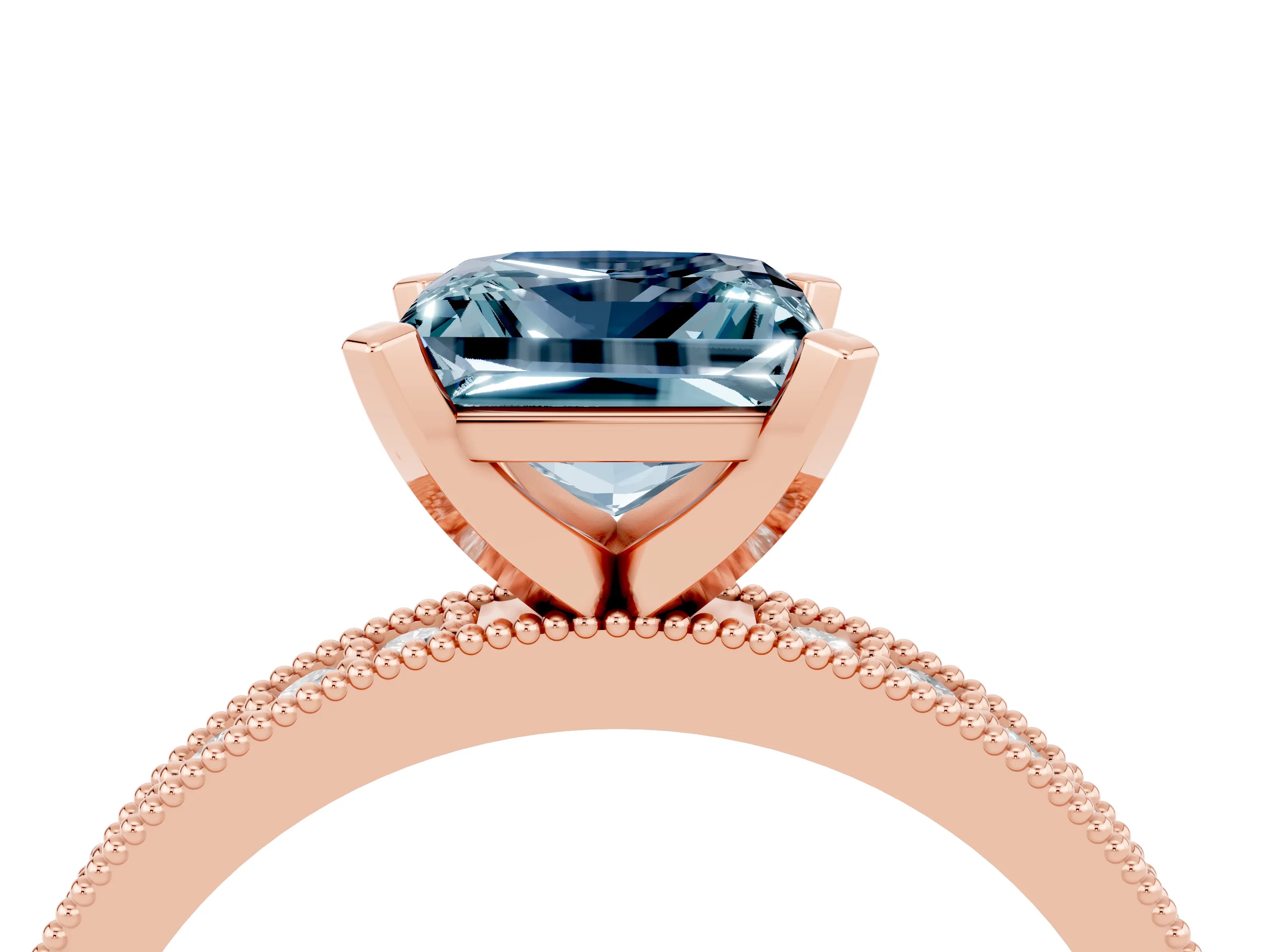 Rose gold Princess Cut Aquamarine Milgrain Pavé Engagement Ring with Four-Prong Setting_16