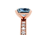 Rose gold Princess Cut Aquamarine Milgrain Pavé Engagement Ring with Four-Prong Setting_17