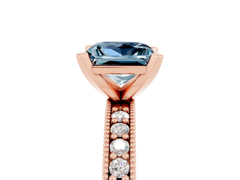 Rose gold Princess Cut Aquamarine Milgrain Pavé Engagement Ring with Four-Prong Setting_17