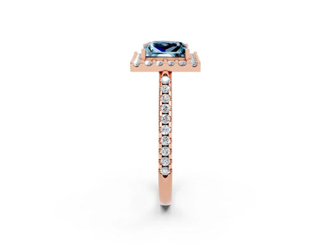 Rose gold Princess Cut Aquamarine Pavé Halo Ring with Four-Prong Setting_14