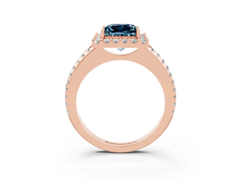 Rose gold Princess Cut Aquamarine Pavé Halo Ring with Four-Prong Setting_15