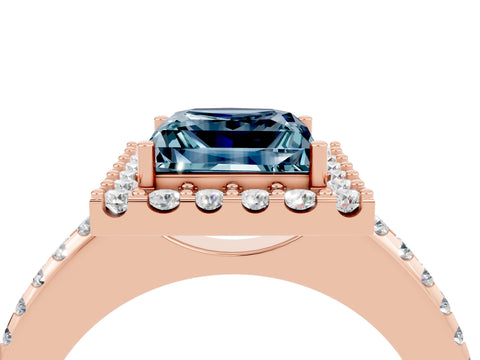Rose gold Princess Cut Aquamarine Pavé Halo Ring with Four-Prong Setting_16
