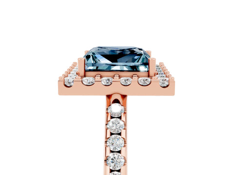 Rose gold Princess Cut Aquamarine Pavé Halo Ring with Four-Prong Setting_17