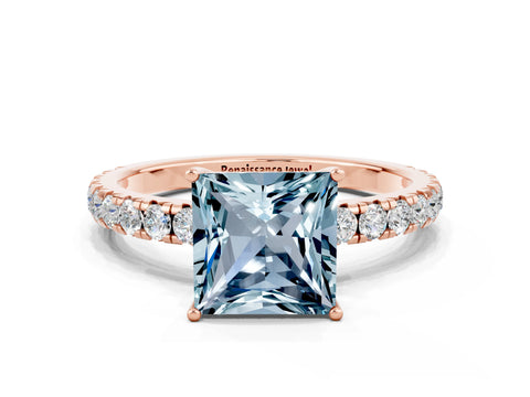 Rose gold Princess Cut Aquamarine Pavé Solitaire Engagement Ring with Four-Prong Setting_12