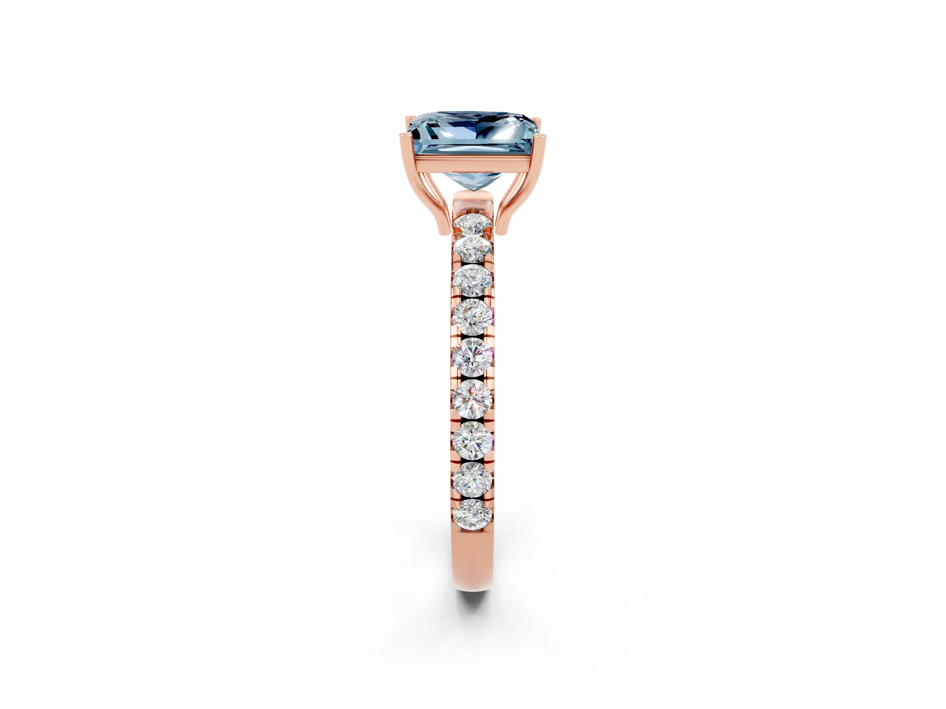 Rose gold Princess Cut Aquamarine Pavé Solitaire Engagement Ring with Four-Prong Setting_14