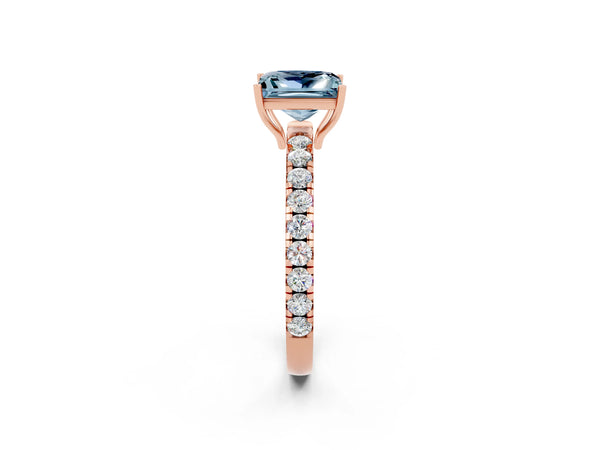 Rose gold Princess Cut Aquamarine Pavé Solitaire Engagement Ring with Four-Prong Setting