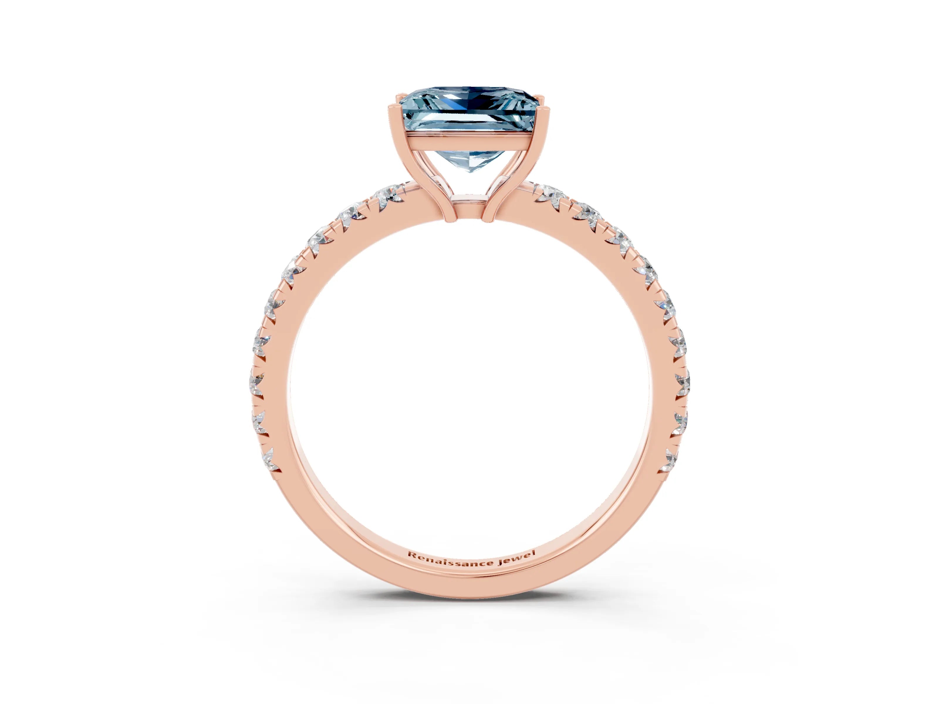 Rose gold Princess Cut Aquamarine Pavé Solitaire Engagement Ring with Four-Prong Setting_15