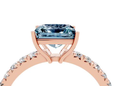 Rose gold Princess Cut Aquamarine Pavé Solitaire Engagement Ring with Four-Prong Setting_16