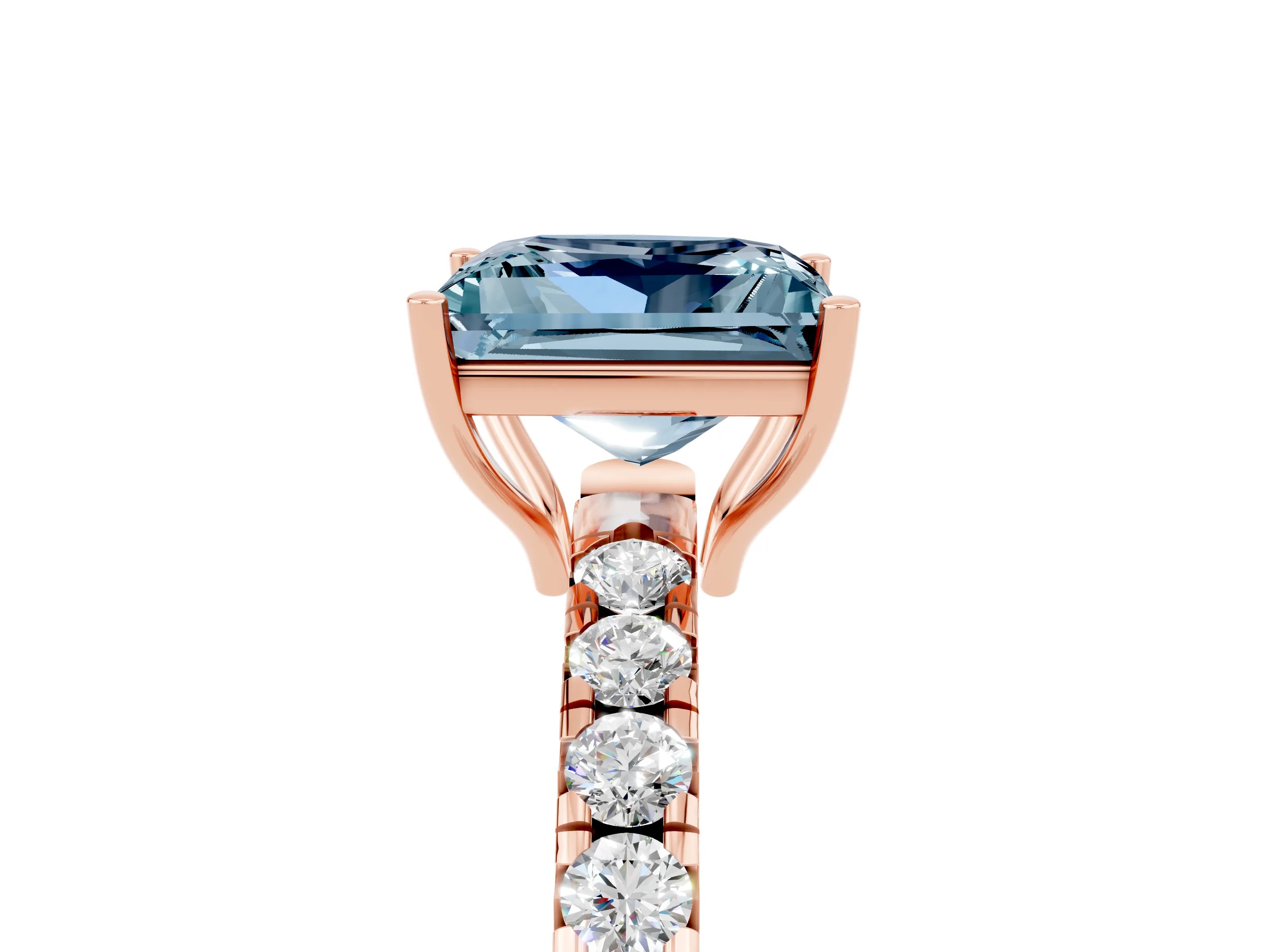 Rose gold Princess Cut Aquamarine Pavé Solitaire Engagement Ring with Four-Prong Setting_17