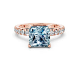 Rose gold Princess Cut Aquamarine Pavé Solitaire Ring with Round Band and Prong Setting_24