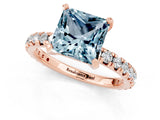Rose gold Princess Cut Aquamarine Pavé Solitaire Ring with Round Band and Prong Setting_25