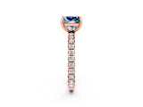 Rose gold Princess Cut Aquamarine Pavé Solitaire Ring with Round Band and Prong Setting_26
