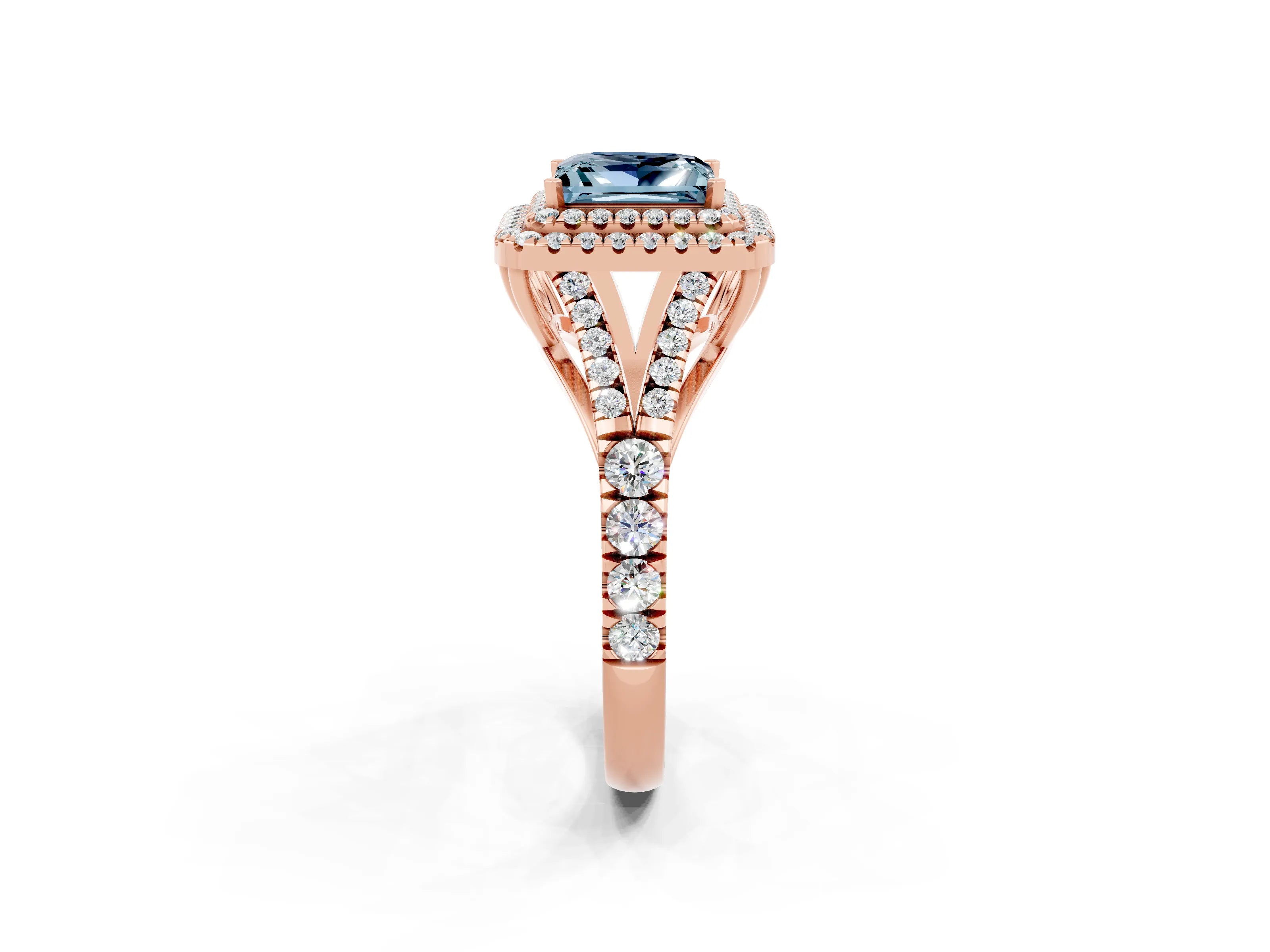 Rose gold Princess Cut Aquamarine Pavé Split Shank Double Halo Engagement Ring_2