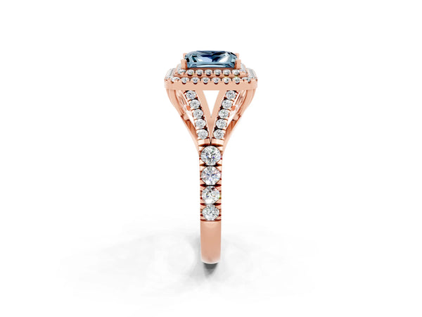 Rose gold Princess Cut Aquamarine Pavé Split Shank Double Halo Engagement Ring