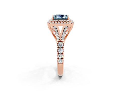 Rose gold Princess Cut Aquamarine Pavé Split Shank Double Halo Engagement Ring_2