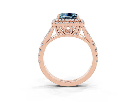 Rose gold Princess Cut Aquamarine Pavé Split Shank Double Halo Engagement Ring_3