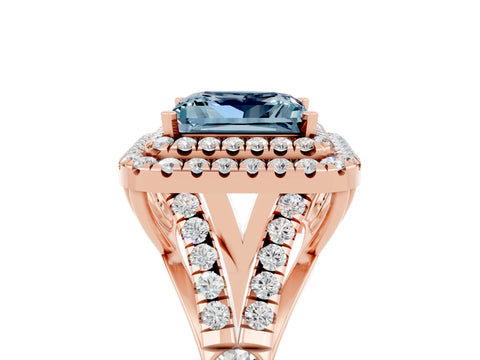 Rose gold Princess Cut Aquamarine Pavé Split Shank Double Halo Engagement Ring_5